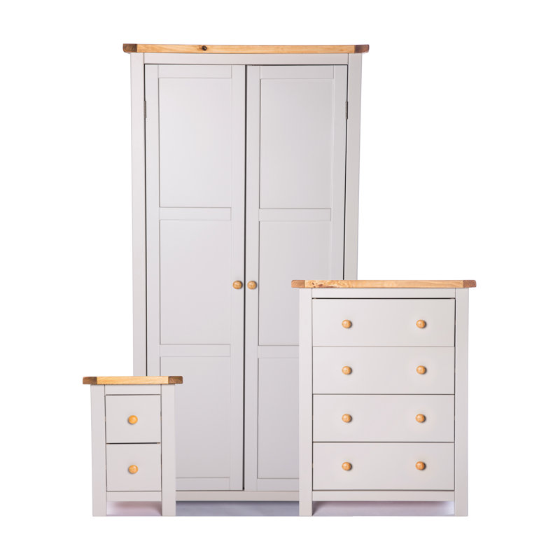 Hawkinge Piece Bedroom Set, 3 Pieces: Nightstand,Chest,Wardrobe