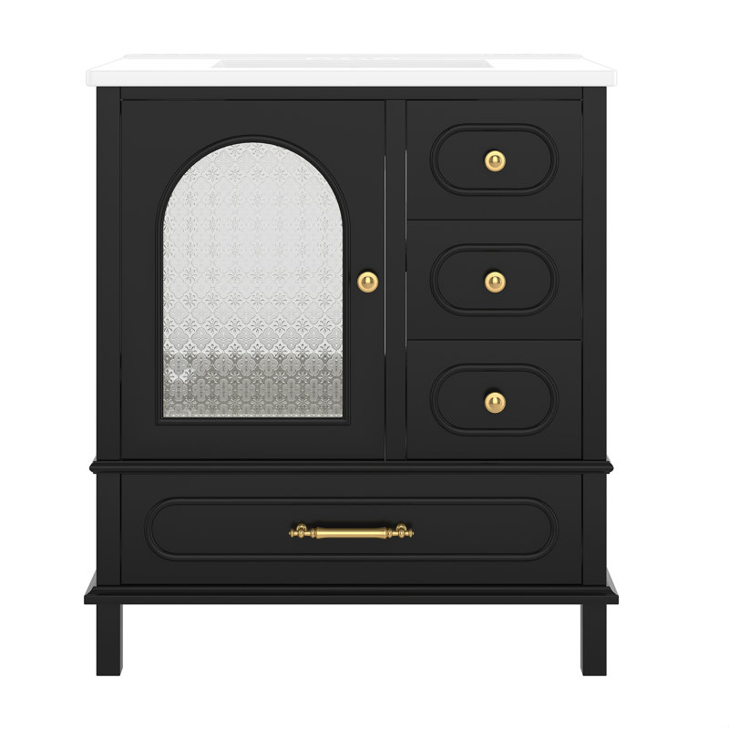30" Single Bathroom Vanity Set With Ceramic Sink, Black