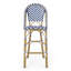 Tabouret de bar 29,5 po en rotin français d'extérieur, bleu marine et blanc, structure en aluminium avec finition en bambou (ensemble de 2)-282360769