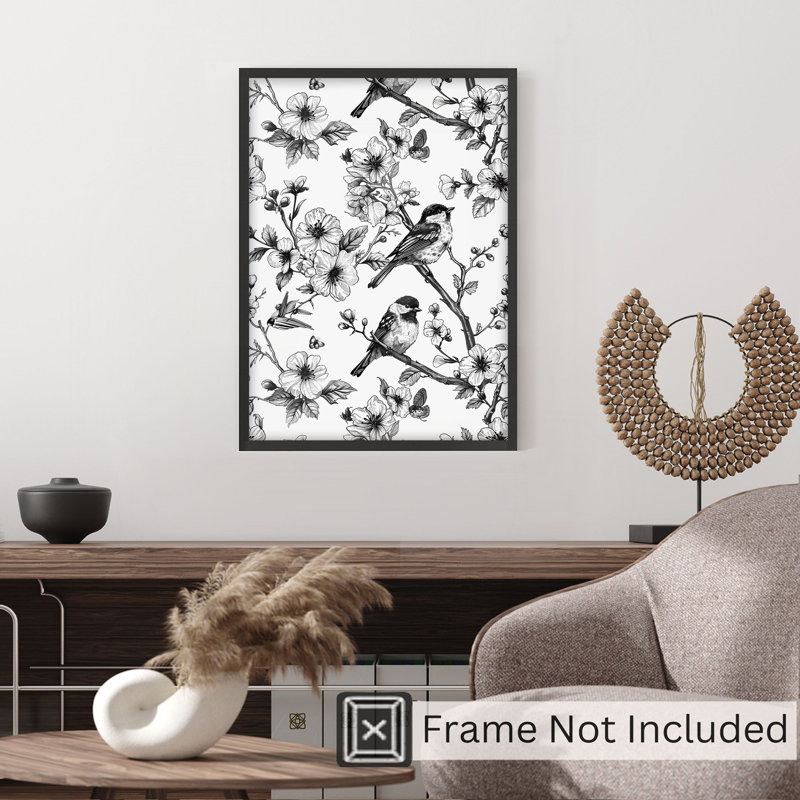 Animaux, oiseaux et fleurs, impression d'art rustique sans cadre