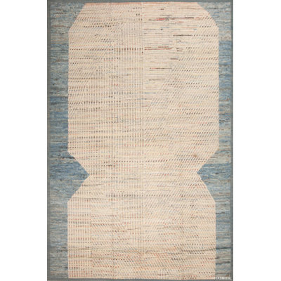 Tapis bleu clair / ivoire avec motif tribal rustique