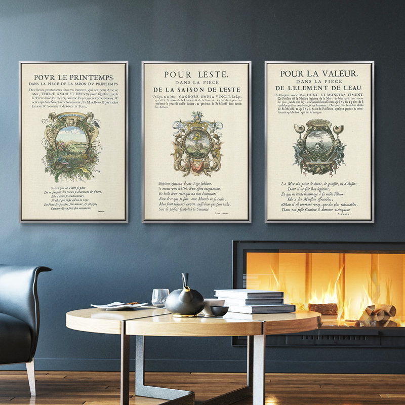 Ensemble de 3 ex-libris imprimés sur toile encadrée V, H 27 po x l 54 po, Argent
