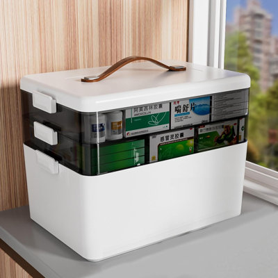 Large Capacity Medicine Storage Box With Easy- Grip Handles - Durable, Multi- Layered Plastic Pill Organizer For Household, Travel & Office Use Space Saving Sundries Storage Solution