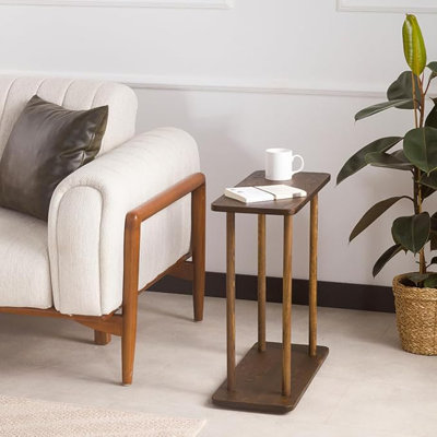 Table de bout rectangulaire étroite en bois massif, table de chevet Skinny, petite table de bout (noyer foncé, très grand)