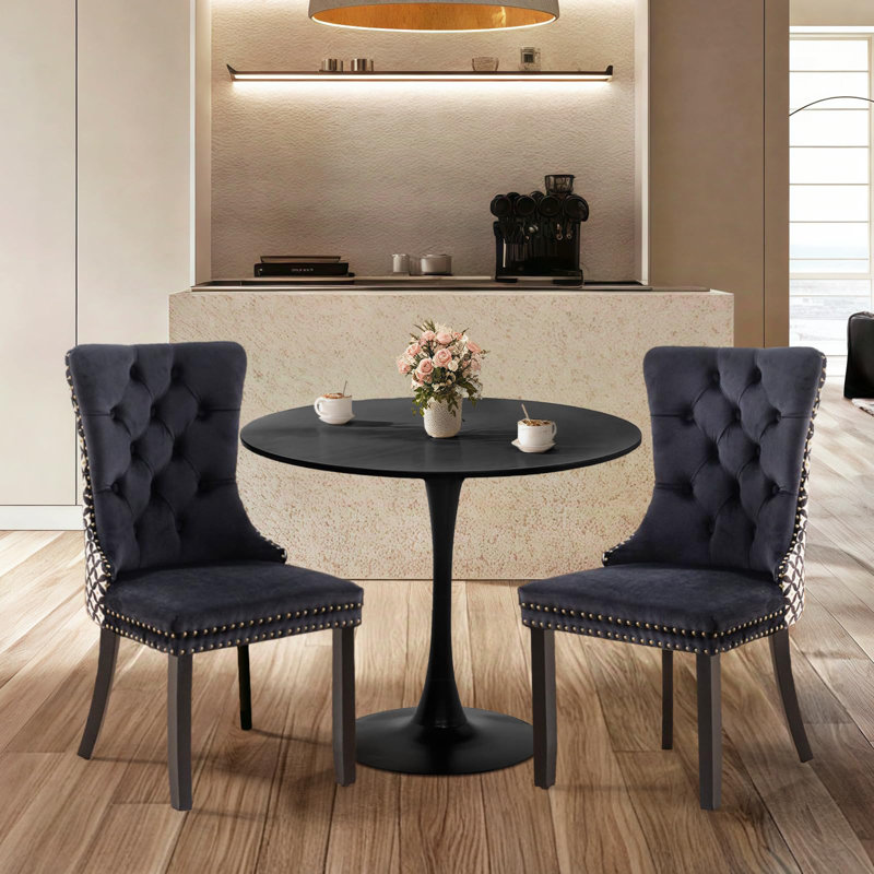 Ensemble de table de salle à manger Aya-Rose, Noir, Tissu écossais noir