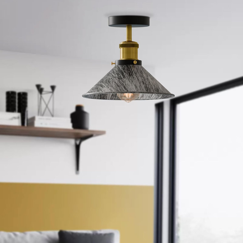 Semi Flush Mount, Black, Brushed Silver