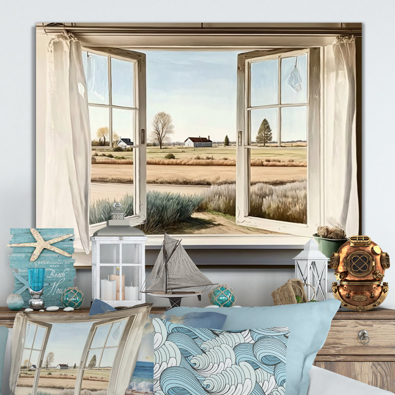 «Window to Landscape Views III - Farm Landscape», art encadré, 28" H x 60" W, Toile tendue
