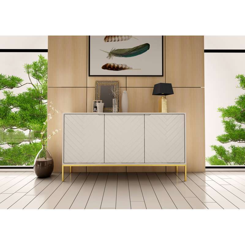 Rinor 383.54cm Sideboard, White/Gold