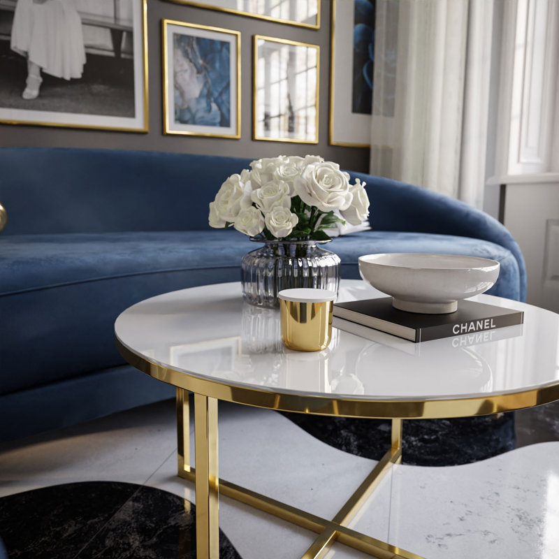 Swinyer Cross Legs Coffee Table, White, Gold