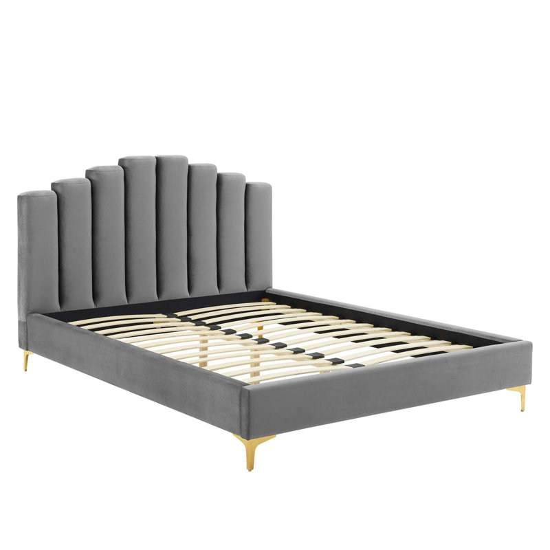 Grand lit plateforme en velours Olivia, Gris