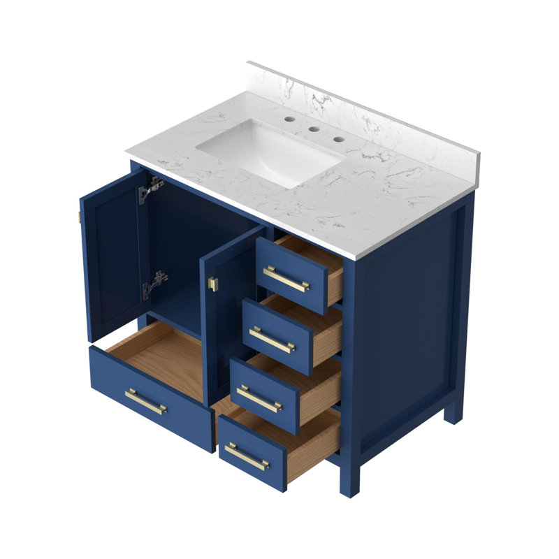 Meuble-lavabo moderne autoportant, Bleu / doré