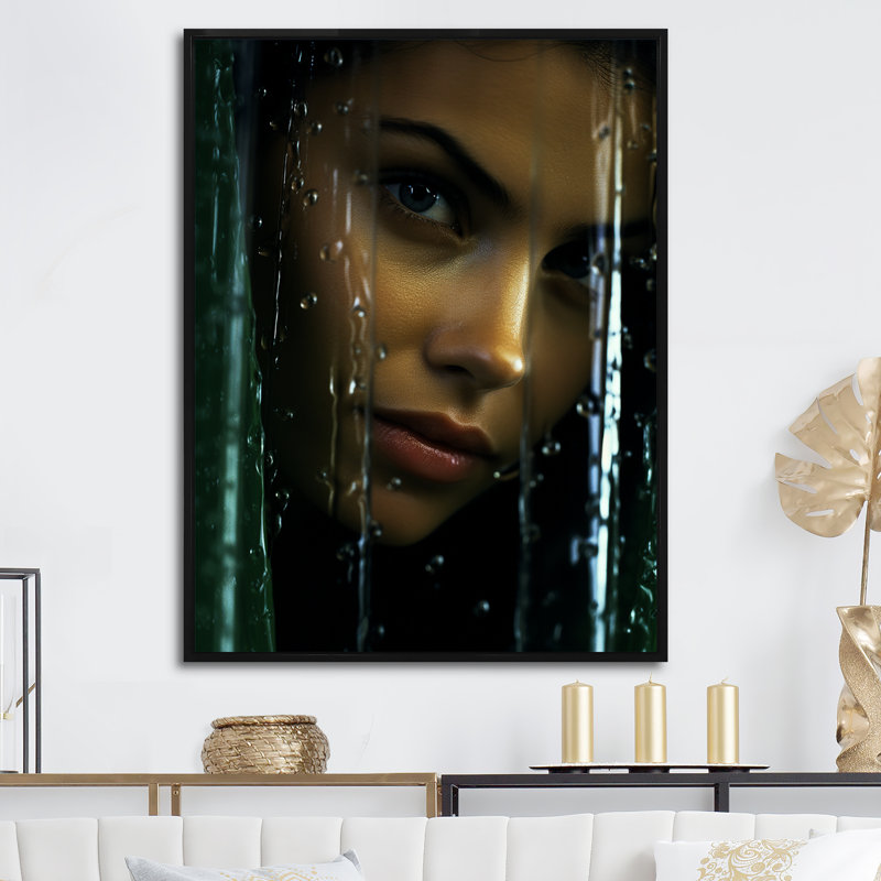 Emerald Enigma Fashion Woman III - Imprimé, 32" H x 16" W, Black Picture Framed