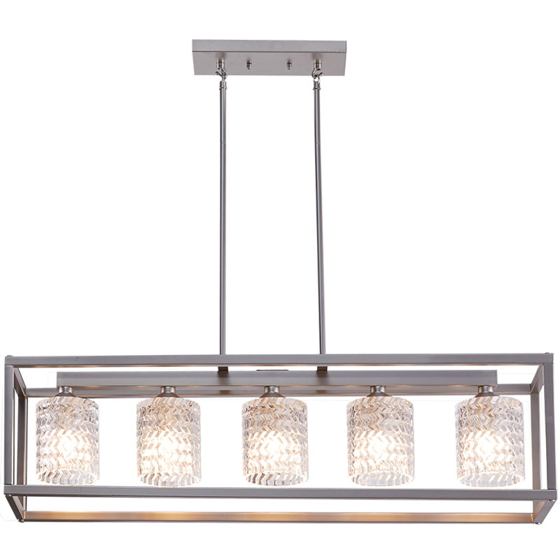 Lustre pour îlot de cuisine carré / rectangulaire à 5 lumières Critchfield, Argent antique