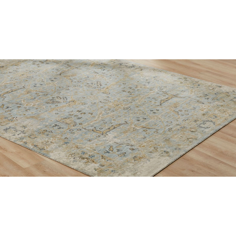 Wool Area Rug, Beige/Blue, Rectangle 3'6" x 5'6"