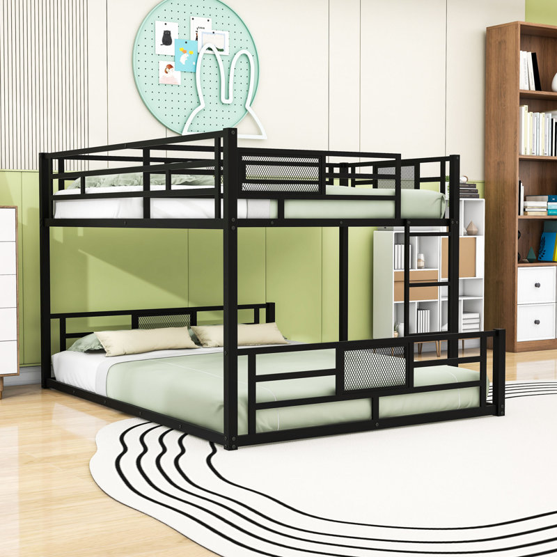 Annlynn Metal Twin Over Full Bunk Bed Frame With Safety Guard Rails, Black