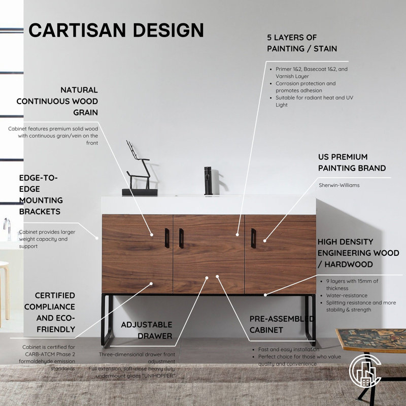 Veemon 48” W Single Vanity, Walnut