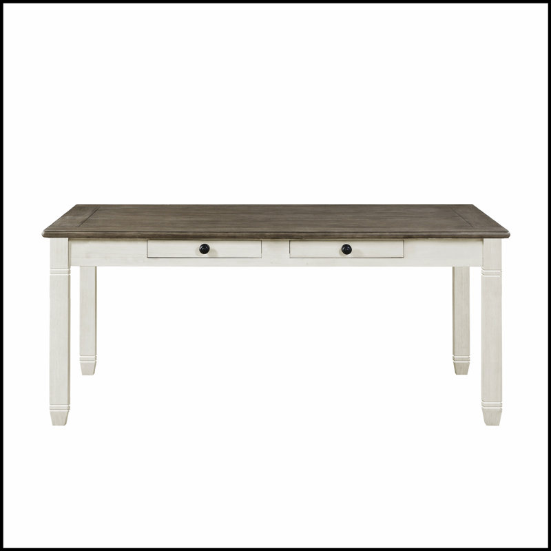 Table de salle à manger avec 6 tiroirs de rangement au fini blanc antique et brun rosé pour une élégance et une organisation décontractées