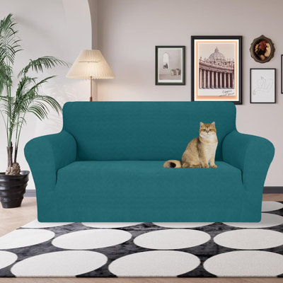 Stretch Loveseat Slipcovers 1 Piece Love Seat Sofa Cover Spandex 2 Seater Couch Covers Universal Furniture Protector With Elastic Bottom (Medium, Teal -  Latitude Run®, 91CC7227789847BAB1BBC3AD718BFEF7
