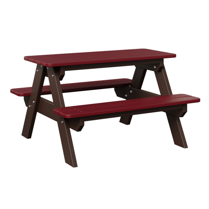 Berlin Gardens Kids Rectangular Picnic Table, Scarlet Red Top/Chocolate Brown Base
