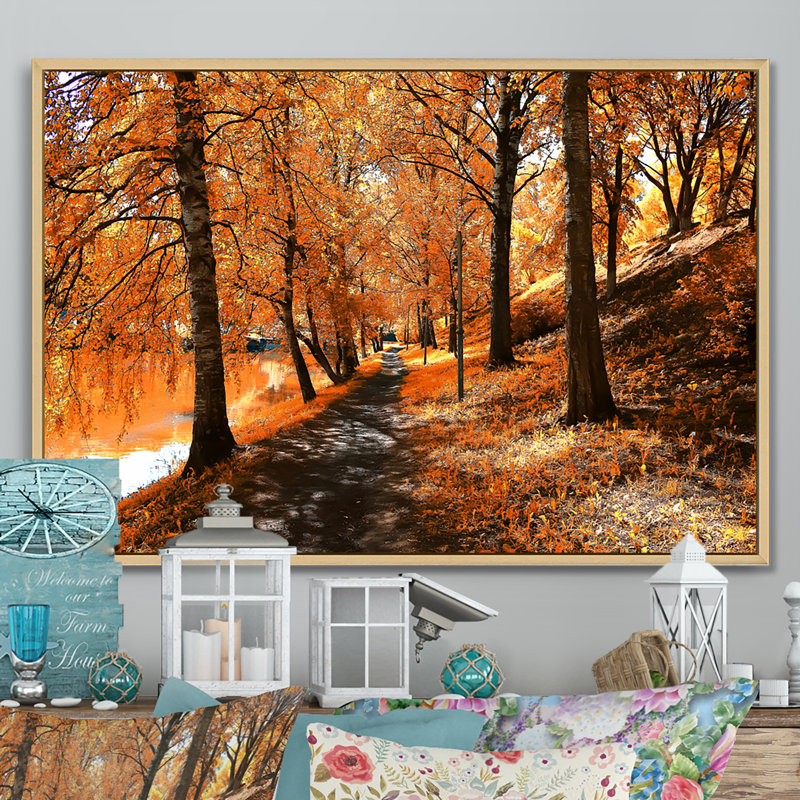 Mystic Yellow Fall Forest II - On, H 24 po x l 36 po x P 0,1 po, Toile avec cadre flottant brun