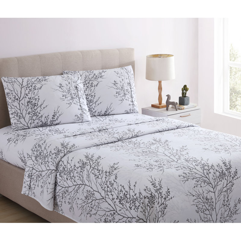 Ensemble de draps en microfibre, Ensemble de draps pour lit double + un drap-housse, Blanc / gris