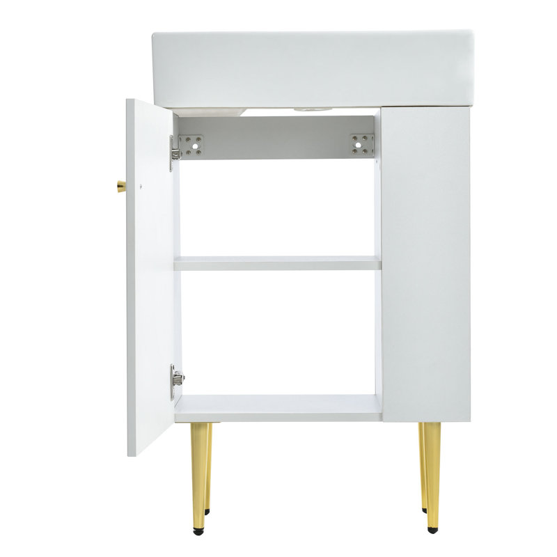 Meuble-lavabo moderne peu encombrant avec lavabo en céramique, panneau de fibres à densité moyenne blanc