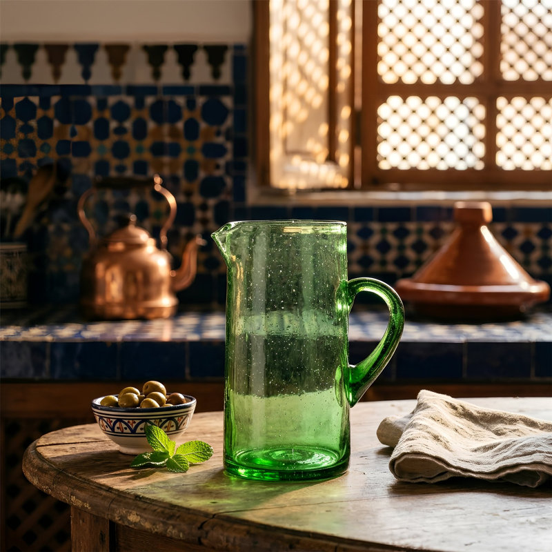 Nicola Spring Jebel Recycled Glass Pitcher Jug, Green