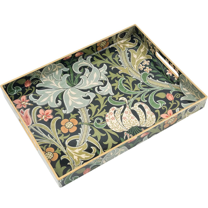 Tray, Green Floral, 4.06cm H x 39.88cm W x 29.97cm D, 1