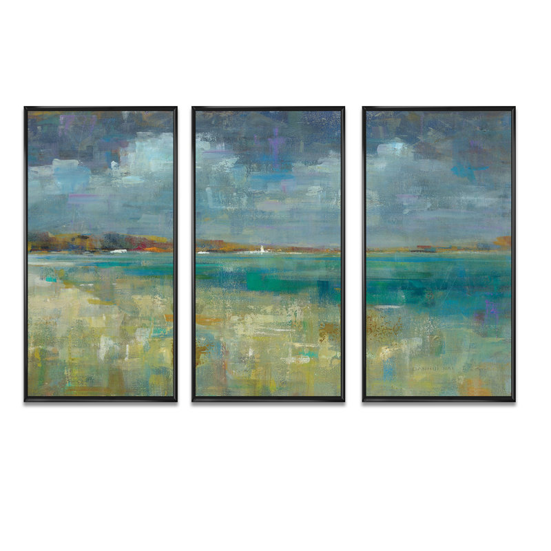 Sky and Sea - 3 pièces, reproduction encadrée sur toile, L 36 po x H 28 po, Cadre noir