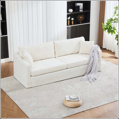 86.6" Extra-Wide Chenille Sofa with 4 Pillows