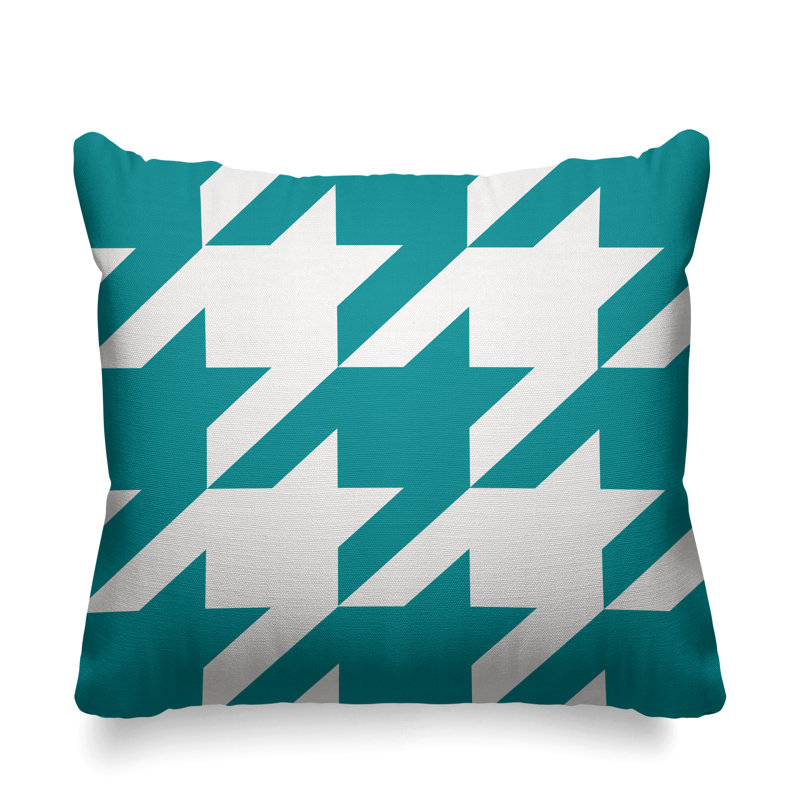 Housse et insert de coussin carré d'extérieur Easton Houndstooth, L 15 po x H 15 po, Turquoise