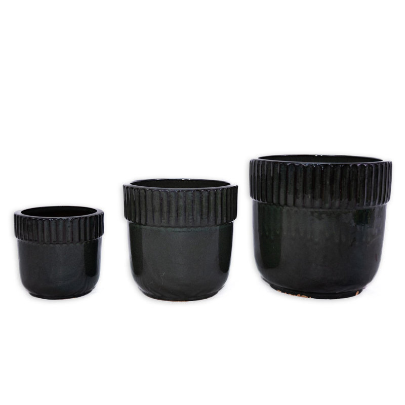 3 pots de fleurs en céramique de haute qualité noir antique, Noir antique