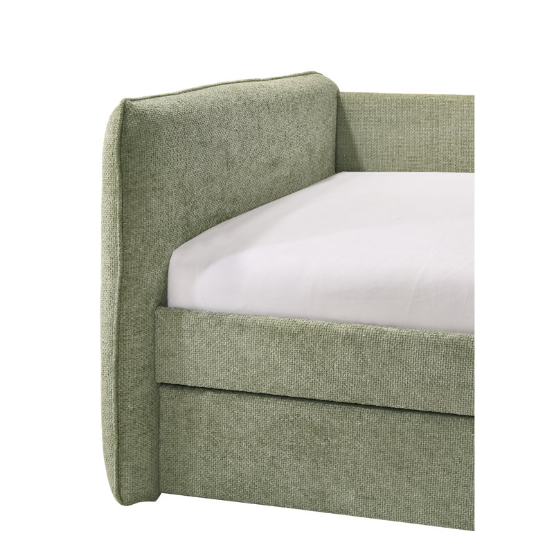 Luxurious 1Pc Modern Daybed Pull Out Trundle Button Tufted Nailhead Trim Bedroom Living Room Furniture Light Green Finish