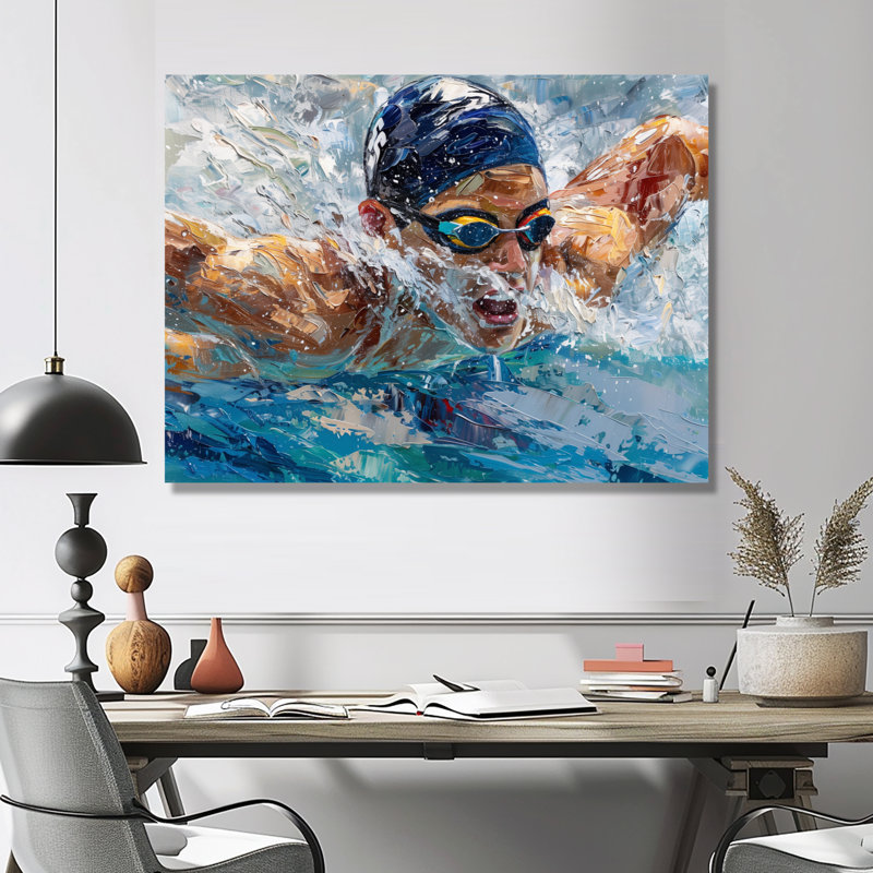 Concours de natation aux Jeux olympiques I - Art mural de natation, H 30 po x l 40 po x P 1,5 po, Toile tendue