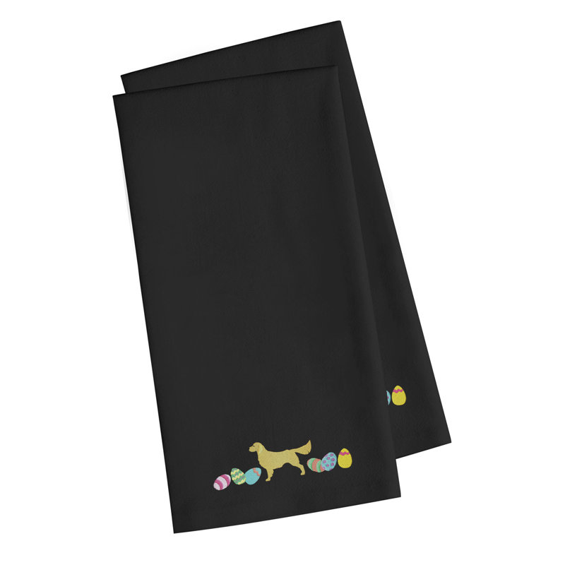 Serviette de cuisine à thé brodée retriever, Noir, H 25 po x l 16 po x P 0,1 po