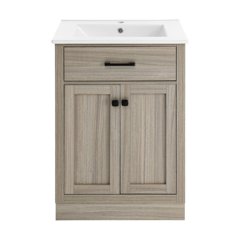 Burdon 24 In. Bathroom Vanity With Ceramic Sink Top, Brown, White