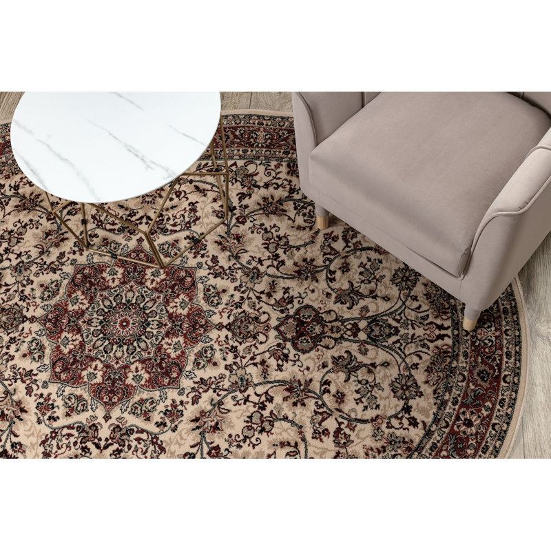 Dhrampla Oriental Wool Area Rug, Oval 200 x 300cm, Beige/Red