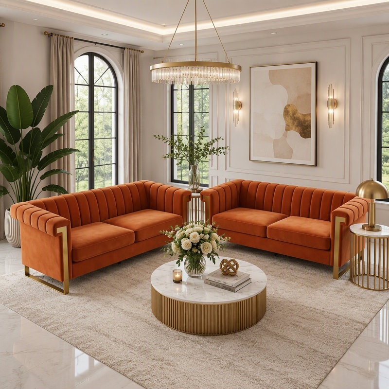 83.86 " Velvet Sofa, Velours orange