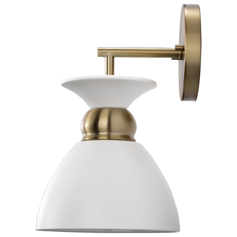Giles Armed Sconce, Matte White / Burnished Brass Band