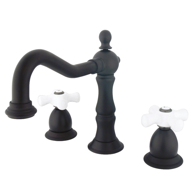 Kingston Brass Heritage Two-Handle 3-Hole Deck Mount Widespread Bathroom Faucet with Brass Pop-Up Drain