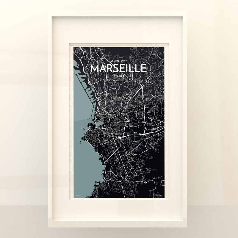 Marseille City Map In Midnight - No Frame Print, 17cm H x 11cm W x 0.05cm D