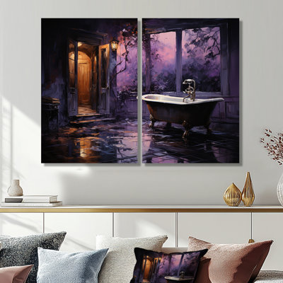 «Bathroom Midnight Serenade» - art mural sur toile mauve 2 panneaux