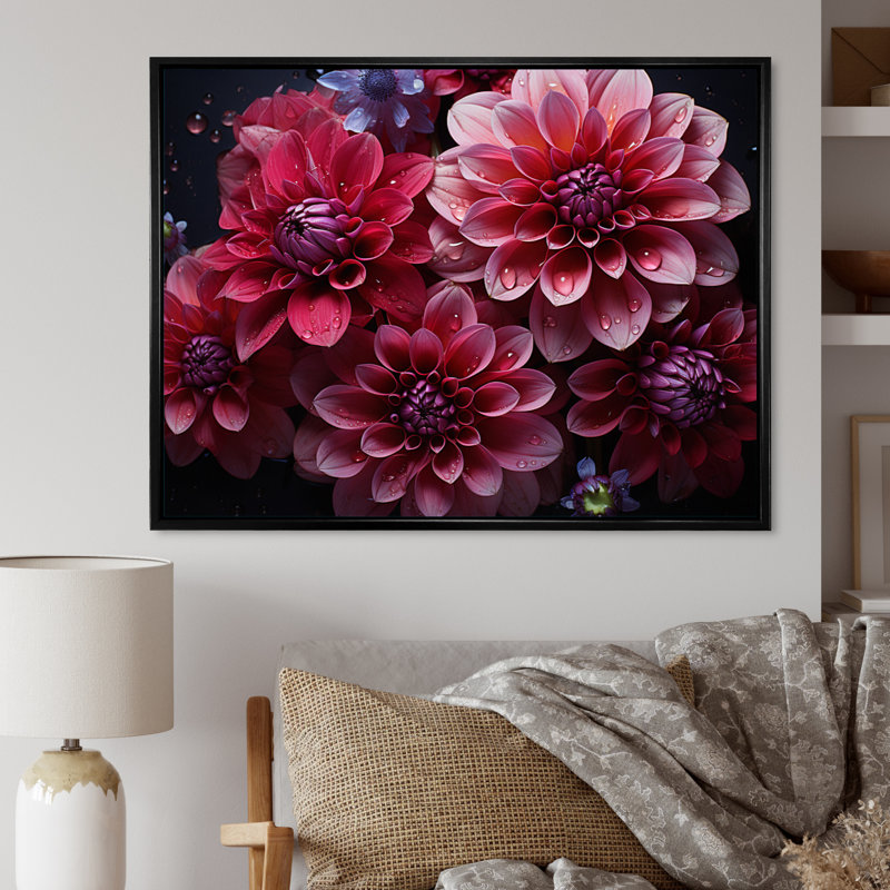" Majestic Pink Dahlia II ", Black Floater Framed, 12" H x 20" W x 1" D
