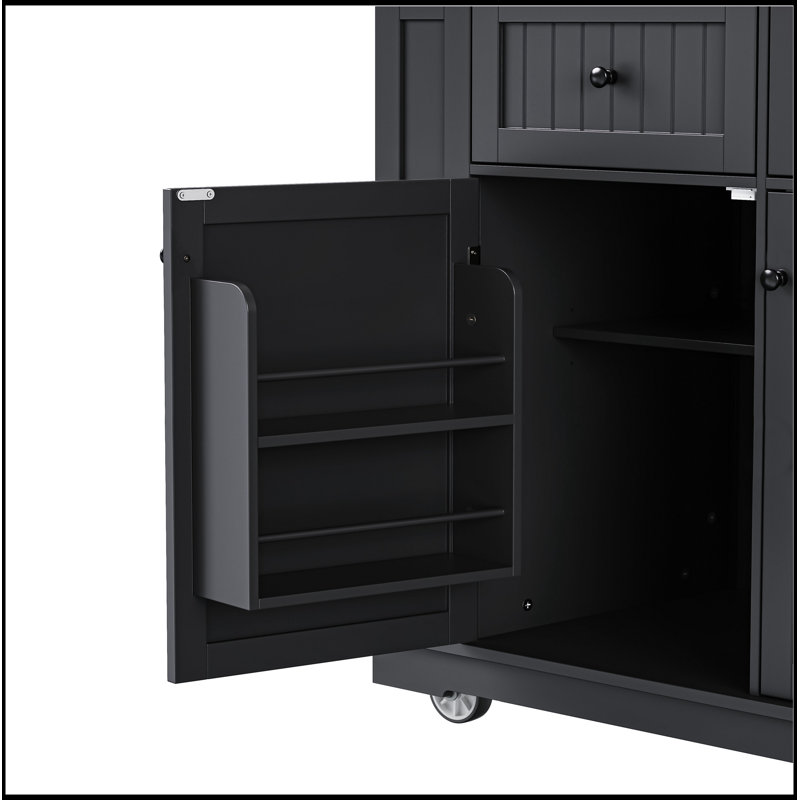 48 Inch Large Kitchen Island with Drop Leaf, Power Outlet, Internal Storage, and Rolling Cart on 5 Wheels for Efficient Space Utilization