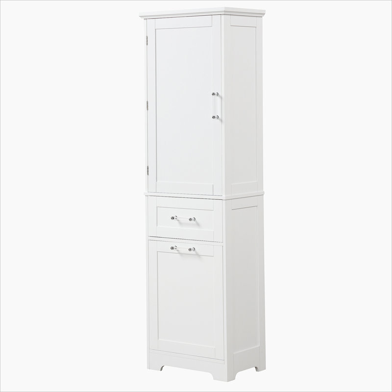 Tall Bathroom Storage Cabinet, Storage Cabinet With Different Size Drawers And Adjustable Shelf