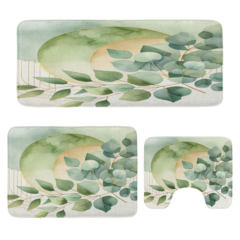  Sage Green Bathroom Rug Set 3 Pieces U-Shape & Rectangle Mats Cadet Blue Eggshell