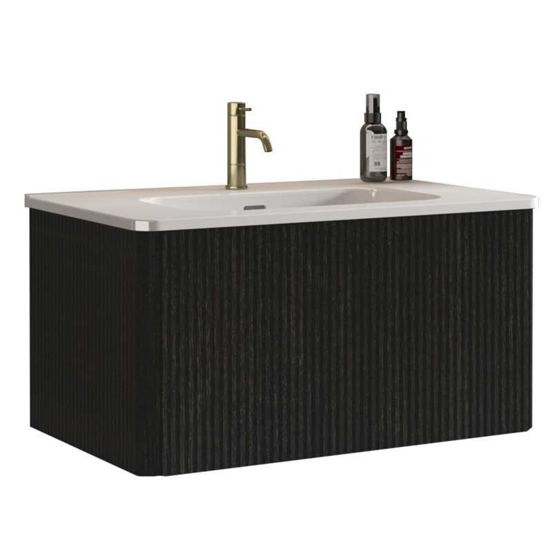 30" Floating Bathroom Vanity with Ceramic Sink, Black
