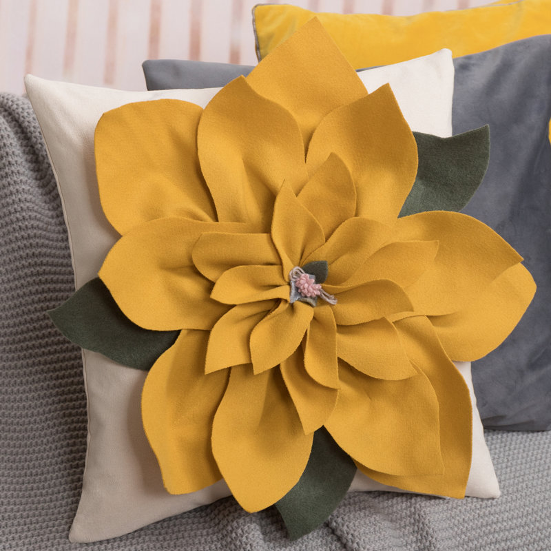 Appliqued 100% Cotton Canvas Throw Pillow, Yellow