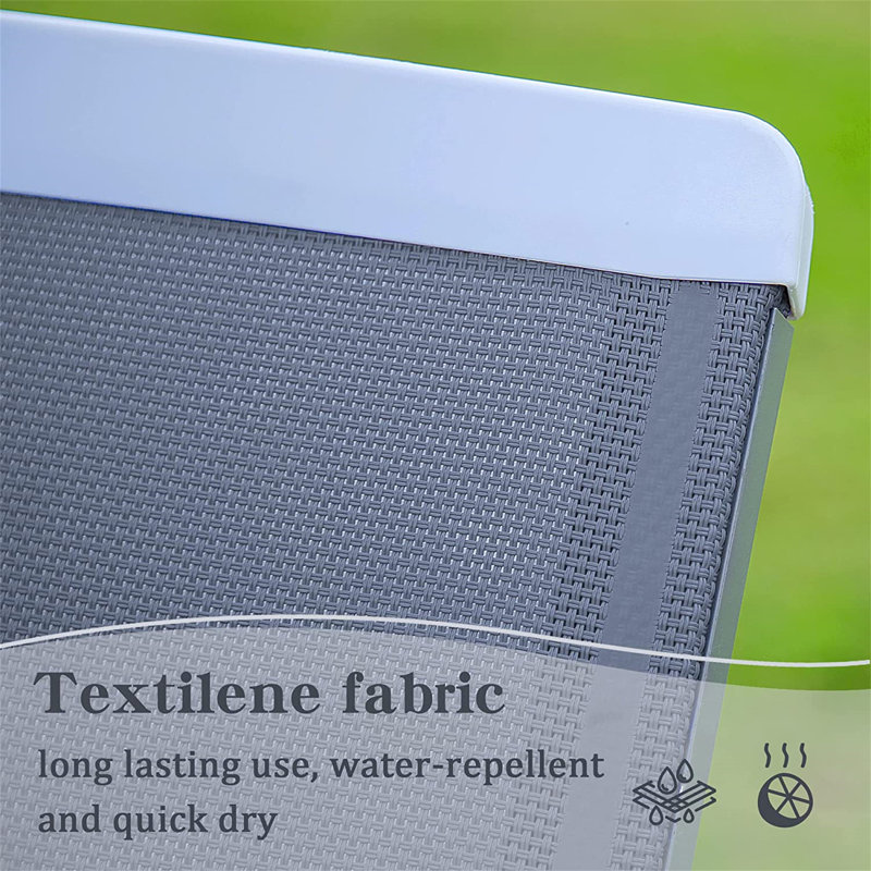 Chaise longue de patio réglable en aluminium avec textilène durable, Gris foncé / Blanc