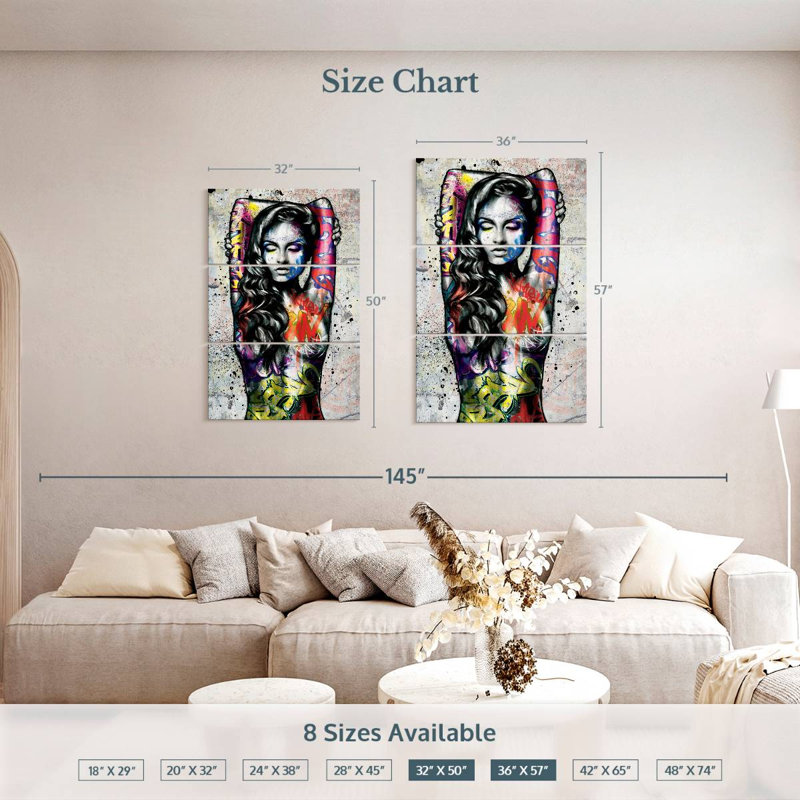 Portrait de femme grunge sur toile, ensemble de 3 pièces, H 57 po x l 36 po x P 1,25 po